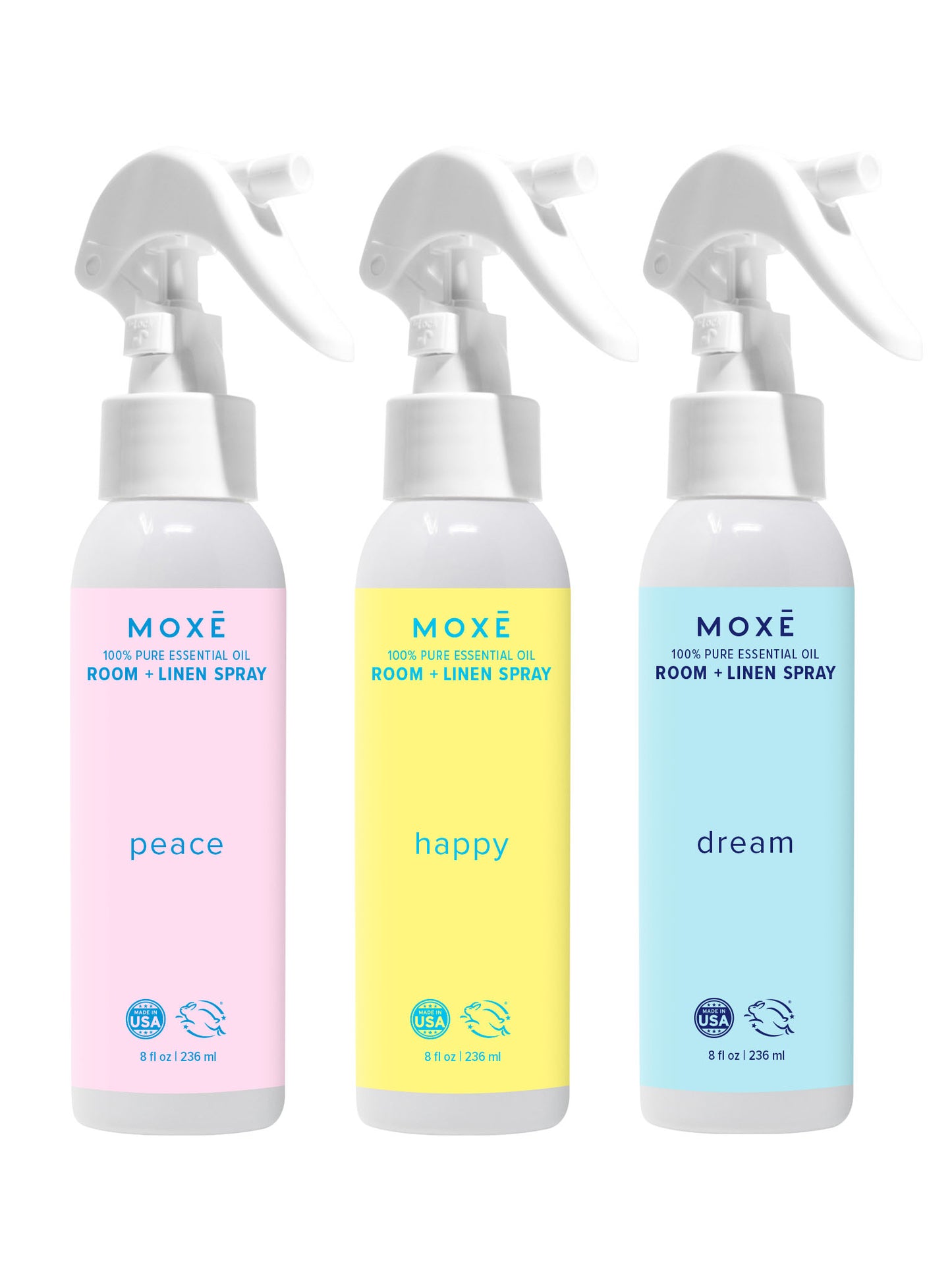 MOXĒ Perfect Day Room & Linen Spray Bundle featuring the scents : Peace, Happy, Dream