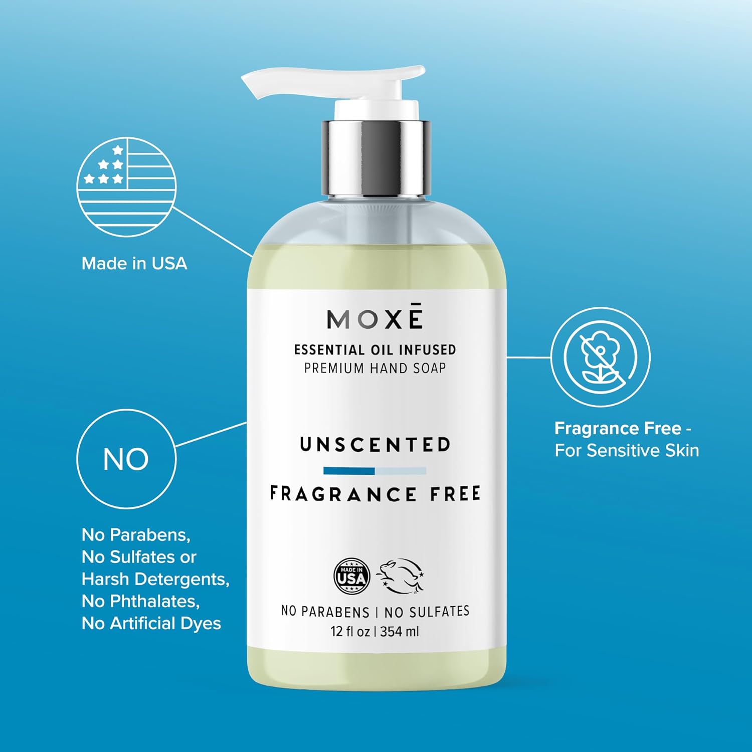 MOXĒ Liquid Hand Soap Variety 4-Pack | Jasmine Orange, Vanilla