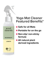 MOXĒ Rosemary Lemon Yoga Mat Spray sitting in grass with woman doing yoga