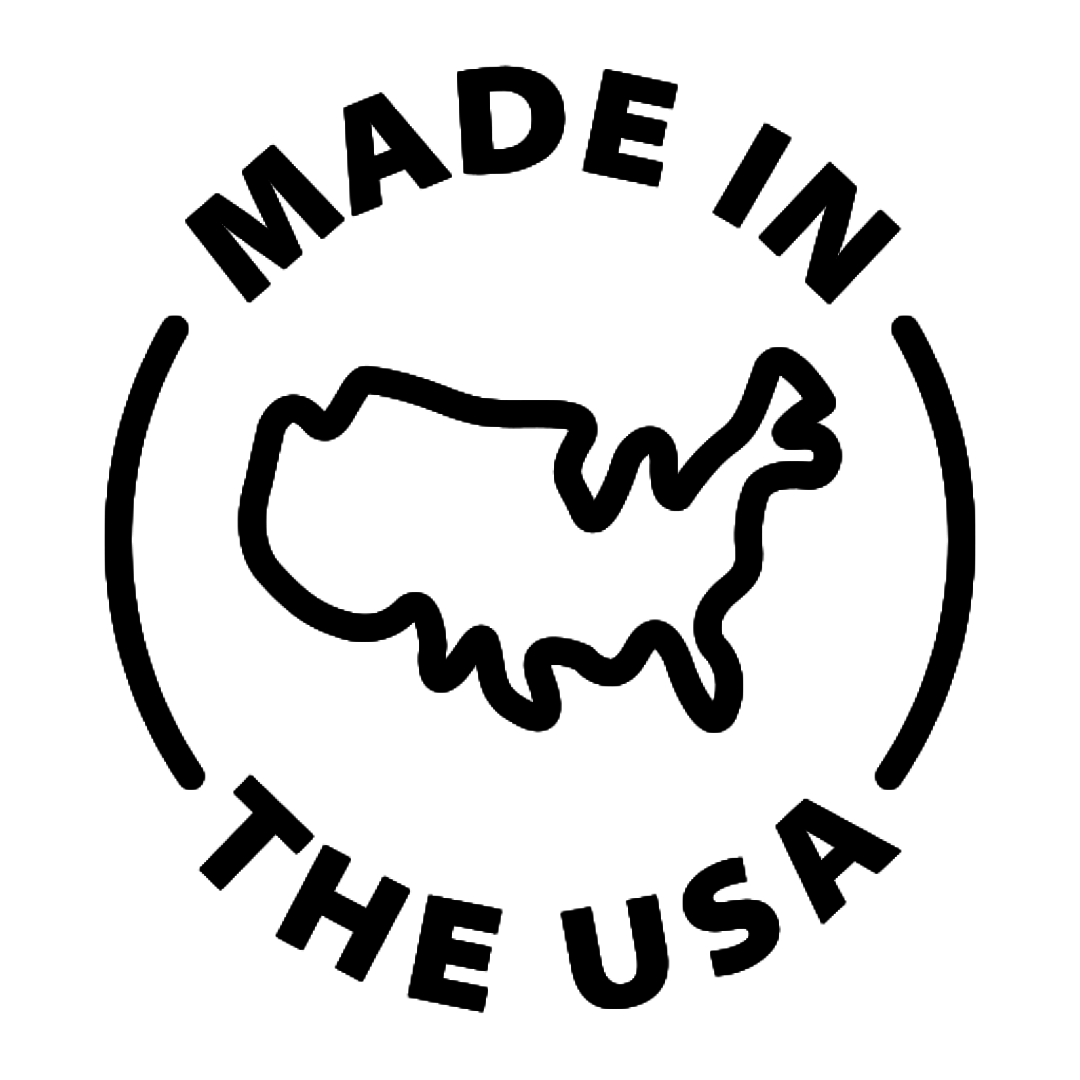 Logo with 'Made in the USA' text and outline of the United States on a white background