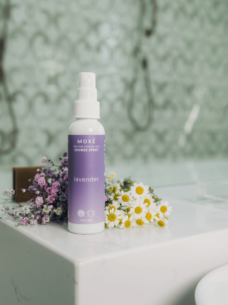 
                
                    Load image into Gallery viewer, MOXĒ Lavender Aromatherapy Shower Spray
                
            