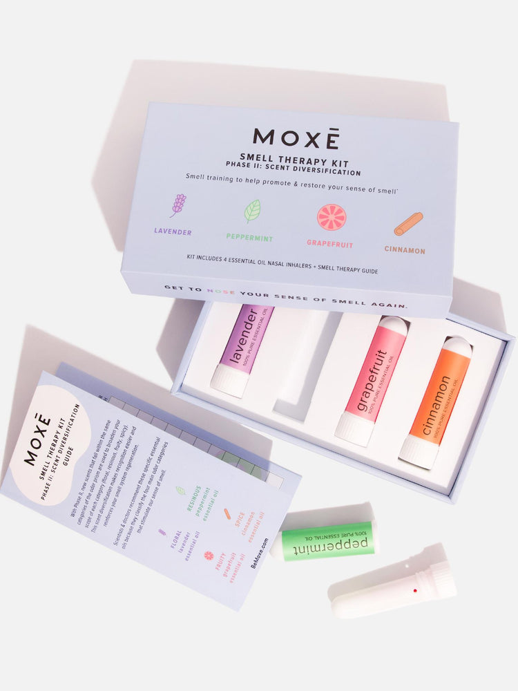 Opened MOXĒ  Smell Therapy Kit Phase II: Scent Diversification and opened Peppermint Aromatherapy Nasal Inhaler