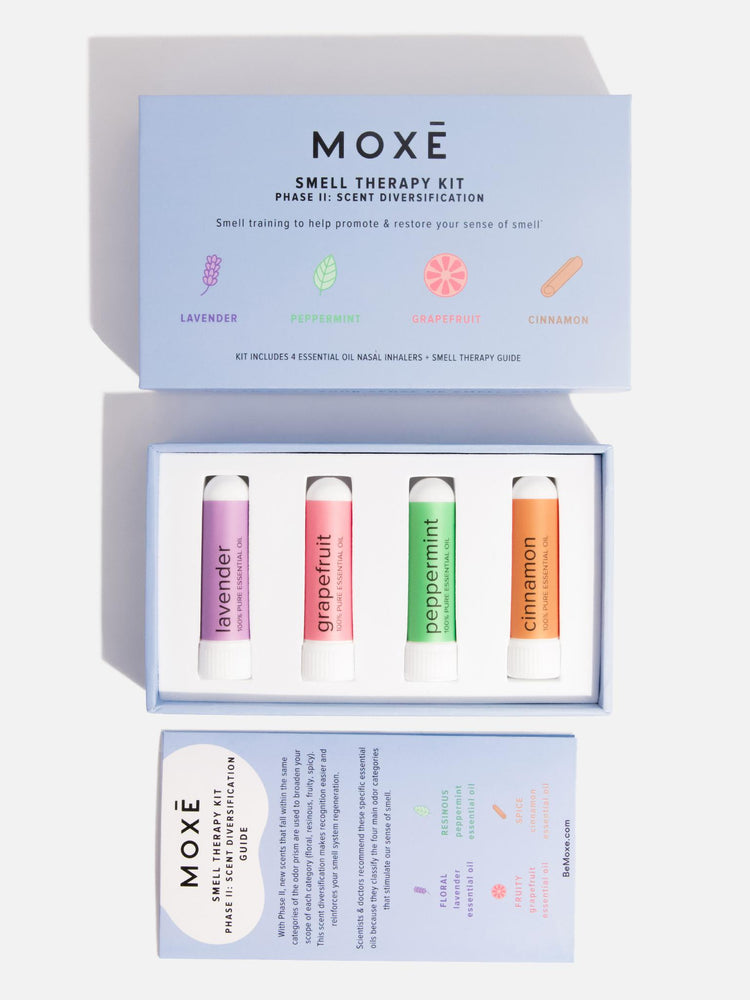 
                
                    Load image into Gallery viewer, Opened MOXĒ  Smell Therapy Kit Phase II: Scent Diversification and guide
                
            